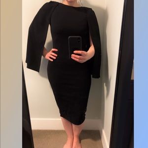 Boohoo Black Cape Midi Dress LBD Gala 6P 6 NWT New